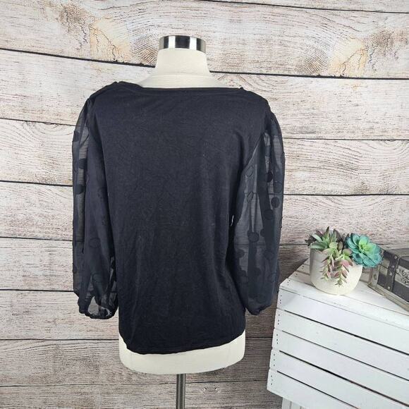 Tahari Polka Dot Sleeve Scoop Neck Jersey Top Black Size Extra Large - Picture 5 of 7
